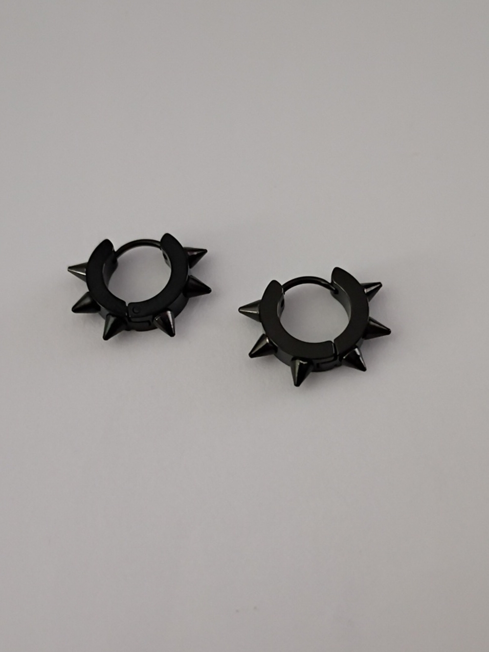 Men's Black Spiked Hoop Earrings - Edgy Stainless Jewelry
